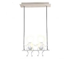 Pendelleuchte LED Pendellampe E27 Eisen Kleine Menschen Cartoon Design Hängeleuchte Kronleuchter geeignet für Kinderzimmer,Wohzimmer, Treppe, Schlafzimmer, Deckenleuchte Hängelampe (Weiß, 2-flammig)