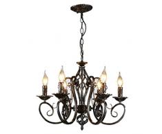 Klassisch Metall Kronleuchter Pendelleuchte Deckenlampe Lüster Antik Kronleuchterform 6-flammig Innenbeleuchtung Wohnzimmerlampe/Küche, Rostfarbe antik (Inklusive Glühbirne)