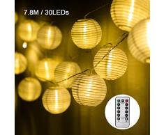 EKKONG Led Lichterkette,Verbesserte Version mit Fernbedienung und Timer, Lampion 30LEDs 7.8m Laterne Wasserdichte Gartenbeleuchtung, Batteriebetrieben (Warmweiß)