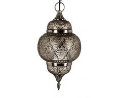 Orientalische Messing Lampe Pendelleuchte Silber Huriye 38cm E27 Lampenfassung | Marokkanische Design Hängeleuchte Leuchte | Orient Lampen für Wohnzimmer, Küche oder Hängend über den Esstisch