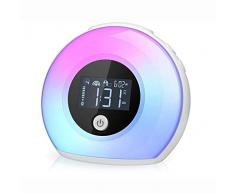 Lichtwecker, Nachttischlampe und Wecker, Nachtlicht für Kinder mit LED-Licht und Bluetooth Lautsprecher, Schlummerlicht für Schlafzimmer, Kinder Wecker für Kinderzimmer
