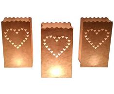 10 Stück Papier Lichttüten Lichtertüten Herz für Teelichter Kerzen Laternen weiß Kerzenhalter Deko Tischdeko Kerzentüten Hochzeit