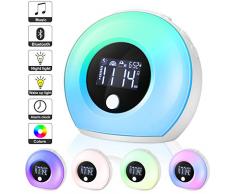 EXTSUD Wake up Wecker LCD Lichtwecker LED Nachttischlampe mit Bluetooth Lautsprecher Dimmbar Stimmungslicht 5 Farbwechsel&4 Helligkeit,Vibration sensor drahtlos Bettlampe für Erwachsene und Kinder