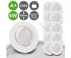 LIMITIERTE AKTION Decken Einbauleuchten DECORA 230V GU10 10er Set inkl. SMD LED 6W = 60W Kaltweiss 500 Lumen schwenkbar WEISS Einbauspot Spot Leuchtmittel austauschbar