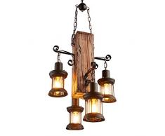 Vintage Industriell Pendelleuchte Pendellampe Bar Esszimmer Wohnzimmer Küchen insel Loft Klub Hängelampe Retro Holz Schwarz Eisen Glas Lampenschirm Hänge Leuchter Kronleuchter Höhenverstellbar Lampe