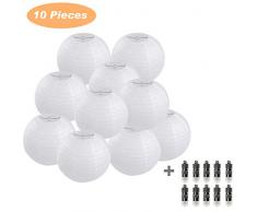 FullBerg ® 10er Papierlaterne 25cm weiß Lampions + 10er Mini LED-Ballons Lichter, rund Lampenschirm Hochtzeit Party Dekoration Weihnachten Baum Papierlampen 10