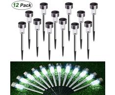 Solar Gartenleuchte Solarlampe LED Solarleuchte aus Edelstahl,12 Stück Wasserdichte Aussenleuchten Energiesparende Wegeleuchten Ideal für außen, Terrasse, Rasen, Garten, Hinterhöfe -Weißes Licht