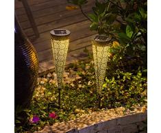Qomolo Solar Gartenleuchte Solarlampe für Außen LED IP65 Wasserdicht, Gartenleuchte Licht Solarlicht, Aussenlicht für Garten, Hof, Pfad, Warmlicht (2 Stück)