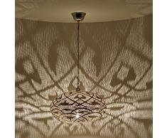 Orientalische Lampe marokkanische Hängelampe Sefrou D36 Silber aus Messing mit E14 Fassung | Kunsthandwerk aus Marokko | Prachtvolle Messinglampe für tolle Lichteffekte wie aus 1001 Nacht | EL2130