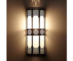 Orientalische Wandlampe marokkanische Wandleuchte Resmi H 44 x B 20 cm aus Metall & Milchglas | Schöne Dekoration für Wand & Flur | Kunsthandwerk aus Marrakesch | L1421