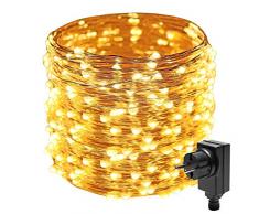 Easternstar Led Lichterkette Kupferdraht Strombetrieben 20m 200 LED Mit EU Stecker 8 Modi Wasserdichte außenlichterkette Dekoration innen außen Garten Hochzeit Party Weihnachten Beleuchtung Warmweiß