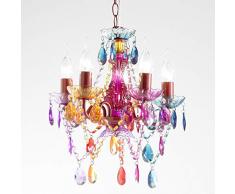 ROOMPRODUCTS - ARTE SMALL RAIN BUNT mehrfarbig 5 ARMIG königlicher KRONLEUCHTER Deckenleuchte Ø 38 cm Höhe 42 cm mit geschliffenen Arcyl Prismen / täuschend echt wie Glas traumhaft romantisch / GYPSY / STARLIGHT