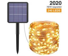 Hepside Solar Lichterkette Aussen, 240 Led Lichterkette Solar Außen IP65 Wasserdicht Mini Lichterkette Solar 8 Modus Garten Lichterkette Solar Deko für Bäume Terrasse Hof Hochzeit Partys - Warmweiß