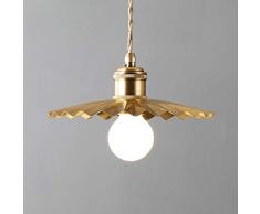 SHELLTB Kupfer Plissee Deckenpendelleuchte 22cm, einfache Messingleuchter für Wohnzimmer Eingangshalle Restaurant, E27
