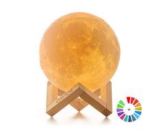 ICONNTECHS IT Mond Lampe 3D-gedruckte Helligkeit dimmbar Mondlicht 16 RGB Farben USB wiederaufladbare Fernbedienung & Touch-Steuerung Nachttischlampe Damengeschenk Nachtlicht für Kinderzimmer 15 cm, L