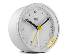 Braun Klassischer analoger Wecker mit Schlummerfunktion und Licht, ruhiges Quarzuhrwerk, Crescendo-Alarm in Weiß, Modell BC12W