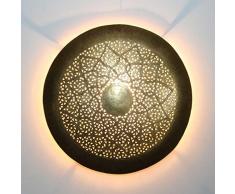 Orientalische Wandleuchte marokkanische handmade Wandlampe Hilal rund Ø 37 cm aus Messing Antik-Gold | Schöne Dekoration für Wand & Flur | Kunsthandwerk aus Marrakesch | L1850