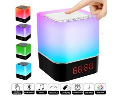 Bluetooth Lautsprecher Lampen, Swonuk Nachttischlampe mit Bluetooth Lautsprecher 5 in 1 USB Wiederaufladbar Touchlampe mit 12/24H Digital Wecker, Dimmbar, Freisprechen, MP3-Player, Lautsprecher
