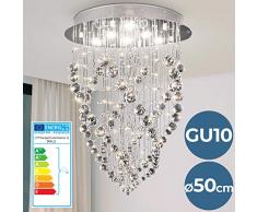 Kristall Deckenleuchte - EEK: A++ bis E, Ø50cm, 6xGU10, Rund, Modern, Silber - Kronleuchter, Deckenlampe, Kristallbehang, Kristallkronleuchter - für Wohnzimmer, Esszimmer, Schlafzimmer