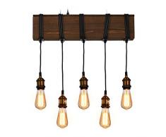 Relaxdays Pendelleuchte Holz, 5-flammig, E27, rustikal, Esszimmer u. Wohnzimmer, Holzleuchte HBT 157 x 56 x 13 cm, braun
