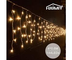 Fuumiy LED Lichtervorhang Sterne Lichterketten,4x0.6m/warmweiß Lichtervorhang für Weihnachten,Partydekoration,Deko Beleuchtung In- & Outdoor,8 Lichtprogramme,Wasserdicht Schutzklasse (144 LEDs)