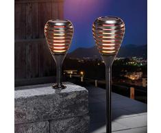Solar Gartenfackel Athen 2er-Set mit echtem Flammeneffekt - großes 0,7W Solarmodul - 96 eingebaute LEDs - (DxH): 14x76cm - Fackelleuchte Garten Solarfackel Beleuchtung Solarlampe IP65 esotec 102483