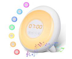 Wake Up Licht, SOLMORE Lichtwecker Sonnenaufgang Sonnenuntergang Simulation mit 5 Wecktöne, Snooze Funktion, Stufenlos Dimmbar, 7 Farben Nachtlicht