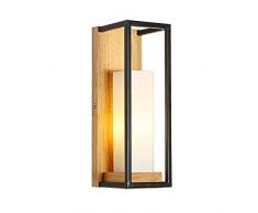 Moderne minimalistische Holzwandleuchte Schmiedeeisen-Rahmen Glasschirm-Wandleuchte Sconces Warm Romantische Schlafzimmer Nachttischlampe Wohnzimmer Hintergrund Restaurant Cafe Bar E27 Wand-Laterne