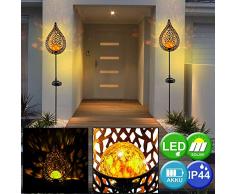 2x LED Solar Außen Lampe Flammen Optik Glas Kugel Steck Strahler gold Garten Erdspieß Lampen Feuer-Effekt Garten Hof Weg Veranda Terrasse