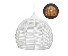Relaxdays Rattan Lampe, für Küche, Wohnzimmer & Esszimmer, E27-Fassung, 40W, 1-flammige Hängelampe, HxD: 120x28 cm, weiß