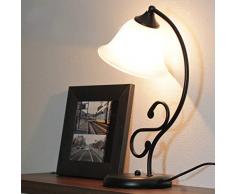 Zierliche Tischlampe Landhaus Stil Metall Glas H:37cm Leuchte Schreibtisch Wohnzimmer Schlafzimmer