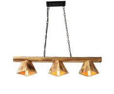 JUMRO Retro Industrielle Pendelleuchte, 2 Flammige Vintage Pendelleuchte Im Industrial Design, Hängelampe Aus Stahl Und Holz