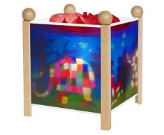 Trousselier - Elmer der Elefant - Nachtlicht - Magische Laterne - Ideales Geburtsgeschenk - Farbe Holz natur - animierte Bilder - beruhigendes Licht - 12V 10W Glühbirne inklusive - EU Stecker