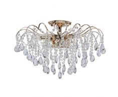 DeMarkt 464017406 Kaskade Deckenleuchte Klassich Gold Metall Kristall Klare Kristalltropfen 6 Flammig x 60W E14