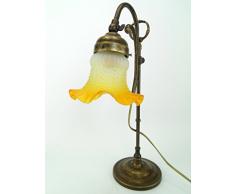 Tischlampe Messing brüniert, Lampen Jugendstil Höhenverstellbarer Schreibtisch SC8 Abmessungen: Höhe wie abgebildet 24 cm, Durchmesser Glas ca. 13,5 cm, Durchmesser Base 14 cm.Die Abmessungen sind comrensive des Glas.Lampenfassung