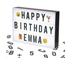 Cosi Home™ A5 Lightbox, Lichtbox, Leuchtkasten mit 100 Buchstaben, Emojis und Symbolen - zum individuellen Gestalten von Nachrichten - LED Deko Leuchtschild im Vintage Kino Design | USB und Batterie