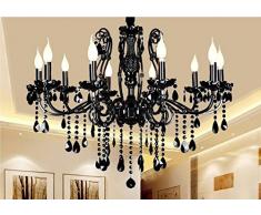 Gowe Schmiedeeisen schwarz Luxus Farbe Kristall-Lüster, E12/14, 220–240 V Lampenschirm Farbe: Blau