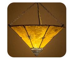 Orientalische Lampe Hängelampe marokkanische Deckenlampe Hänge Leuchte Hennalampe Lederlampe Orient Fuego Sonne 40 cm Color Gelb
