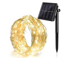 Ankway 8 Modi solar lichterkette led lichterketten mit Kupferdraht 100 LEDs wasserdicht lichterkette außen 39ft 11 Meters -- Warmweiß