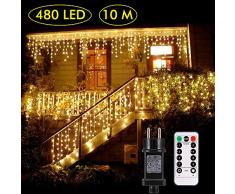 Lichterkette außen B-right 480 Led Lichterkette strombetrieben, Lichterkette warmweiß mit Fernbedienung, Lichterkette innen Lichtervorhang Weihnachtsbeleuchtung für Weihnachten Balkon Hochzeit Party