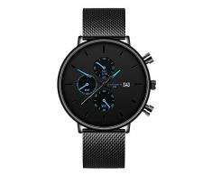 Herren Unisex Armbanduhr wasserdicht Quarz Edelstahl Saphir Multifunktions Anzeige Leder Armbanduhr mechanisch Touch Lampe mit Uhr Herren Uhr großes zifferblatt 10，one Size