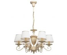 MW-Light 450014106 Klassischer Antiker Kronleuchter 6 Flammig Metall Beige Goldfarbig Weiße Textilschirme Landhausstil 6 x 40W E14