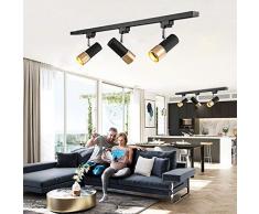 LED Schienensystem Deckenleuchte 3 Flammig E27 3 * 7W Leuchtmittel Modern Deckenstrahler Schwarz Gold Schienen-Leuchte Drehbar Und Schwenkbare Decken-Spots Warmweiss Licht