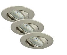 Briloner Leuchten 7209-032 LED Einbauleuchten 3er Set, Einbaustrahler schwenkbar, 230V, kein Trafo notwendig, Einbaulaulampe 5W, warm weiÃ, flache Einbautiefe 3cm, energiesparend, rund, matt-nickel