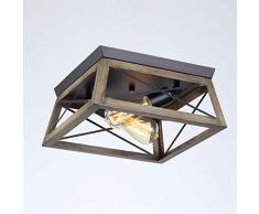 Deckenleuchte Retro Holz Decke Lampe Vintage Flur Treppen Balkon Platz Leuchten Landhausstil Eisen Deckenlampe Schlafzimmer Arbeitszimmer Wohnzimmer Beleuchtung Industrielle Stil Kronleuchter, 2xE27