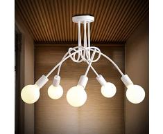WWWWW Industrielle Retro-Leuchte, halb eingebettete Deckenleuchte, Schmiedeeisen-Knotenleuchte im Metallstil, schwarz/weiß, 5-Kopf-Modell, ideal for Wohnbereiche Deckenleuchte (Color : White)