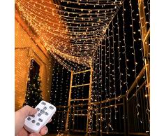 LED Lichtervorhang 3 * 3Meters Tomshine 300 LED USB Lichterkettenvorhang mit 8 Modi für Party deko schlafzimmer, Innenbeleuchtung, Weihnachten, außen | Warmweiß, IP65 [Energieklasse A++]