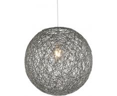 Hängelampe Esszimmer 32 cm Pendelleuchte Esstisch Papier Geflecht Kugel Schlammgrau Schlafzimmerlampe (Wohnzimmerlampe Hängend, Höhenverstellbar max 120 cm, Kugel)