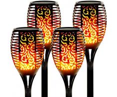 Solarlampen für außen 4 Stück Flammenlicht Gartenfackeln IP65 Wasserdicht Solar Flamme Fackeln Lichter Solarleuchten mit Realistischen Flammen Automatische EIN/Aus [Energieklasse A++] (70cm)