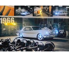 Samarkand-Lights LED-Bild mit Beleuchtung LED- Bilder Leinwandbild 65 x 45 cm Leuchtbild Mustang 1966 / US CAR/Oldtimer